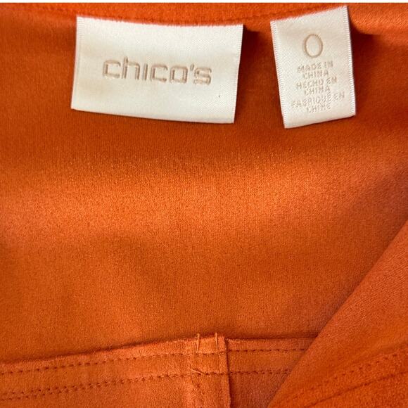 Chicos Womens Faux Suede Long Sleeve Orange Utility Jacket Chicos Size 0/4 - Picture 14 of 14